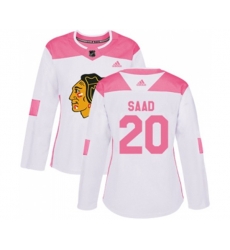 Womens Chicago Blackhawks #20 Brandon Saad Authentic White Pink Fashion NHL Jersey