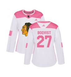 Womens Chicago Blackhawks #27 Adam Boqvist Authentic White Pink Fashion NHL Jersey