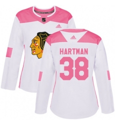 Womens Chicago Blackhawks #38 Ryan Hartman Authentic White Pink Fashion NHL Jersey