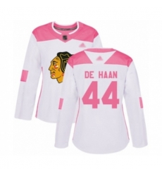 Womens Chicago Blackhawks #44 Calvin De Haan Authentic White Pink Fashion Hockey Jersey