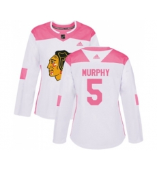 Womens Chicago Blackhawks #5 Connor Murphy Authentic White Pink Fashion NHL Jersey