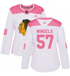 Womens Chicago Blackhawks #57 Tommy Wingels Authentic White Pink Fashion NHL Jersey