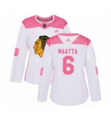 Womens Chicago Blackhawks #6 Olli Maatta Authentic White Pink Fashion Hockey Jersey
