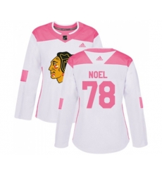 Womens Chicago Blackhawks #78 Nathan Noel Authentic White Pink Fashion NHL Jersey