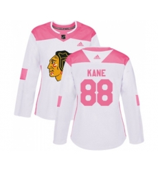 Womens Chicago Blackhawks #88 Patrick Kane Authentic White Pink Fashion NHL Jersey
