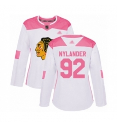 Womens Chicago Blackhawks #92 Alexander Nylander Authentic White Pink Fashion Hockey Jersey