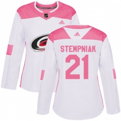 Women Carolina Hurricanes #21 Lee Stempniak Authentic White Pink Fashion NHL Jersey