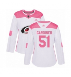 Women Carolina Hurricanes #51 Jake Gardiner Authentic White Pink Fashion Hockey Jersey