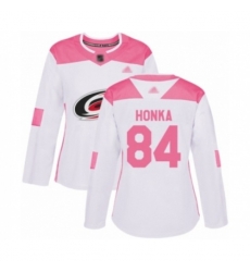 Women Carolina Hurricanes #84 Anttoni Honka Authentic White Pink Fashion Hockey Jersey