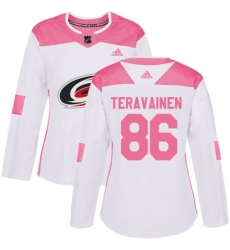 Women Carolina Hurricanes #86 Teuvo Teravainen Authentic White Pink Fashion NHL Jersey