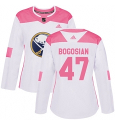 Women Buffalo Sabres #47 Zach Bogosian Authentic White Pink Fashion NHL Jersey