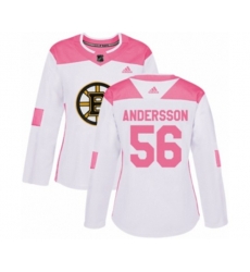 Women Adidas Boston Bruins #56 Axel Andersson Authentic White Pink Fashion NHL Jersey