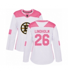 Women Boston Bruins #26 Par Lindholm Authentic White Pink Fashion Hockey Jersey