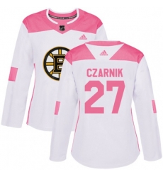 Women Boston Bruins #27 Austin Czarnik Authentic White Pink Fashion NHL Jersey