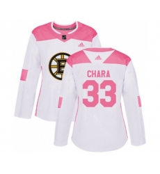 Women Boston Bruins #33 Zdeno Chara Authentic White Pink Fashion Hockey Jersey