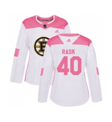 Women Boston Bruins #40 Tuukka Rask Authentic White Pink Fashion Hockey Jersey