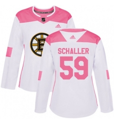 Women Boston Bruins #59 Tim Schaller Authentic White Pink Fashion NHL Jersey