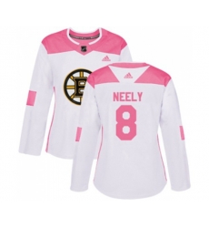 Women Boston Bruins #8 Cam Neely Authentic White Pink Fashion Hockey Jersey