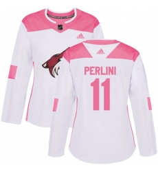 Women Adidas Arizona Coyotes #11 Brendan Perlini Authentic White Pink Fashion NHL Jersey
