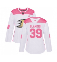 Women Anaheim Ducks #39 Joseph Blandisi Authentic White Pink Fashion Hockey Jersey