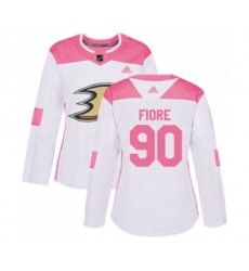 Women Anaheim Ducks #90 Giovanni Fiore Authentic White Pink Fashion Hockey Jersey