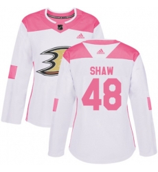 Womens Adidas Anaheim Ducks #48 Logan Shaw Authentic White Pink Fashion NHL Jersey