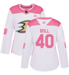 Womens Anaheim Ducks #40 Jared Boll Authentic White Pink Fashion NHL Jersey