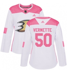 Womens Anaheim Ducks #50 Antoine Vermette Authentic White Pink Fashion NHL Jersey