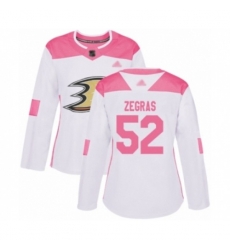 Womens Anaheim Ducks #52 Trevor Zegras Authentic White Pink Fashion Hockey Jersey