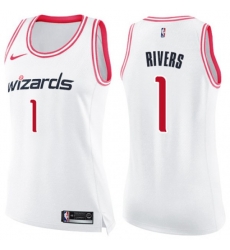 Womens Washington Wizards #1 Austin Rivers Swingman White Pink Fashion NBA Jersey
