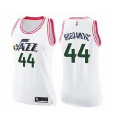 Womens Utah Jazz #44 Bojan Bogdanovic Swingman White Pink Fashion Basketball Jersey