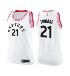 Womens Toronto Raptors #21 Matt Thomas Swingman White Pink Fashion Basketball Jersey