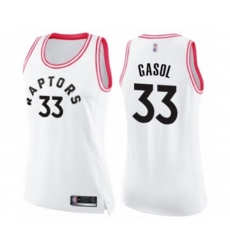Womens Toronto Raptors #33 Marc Gasol Swingman White Pink Fashion Basketball Jersey