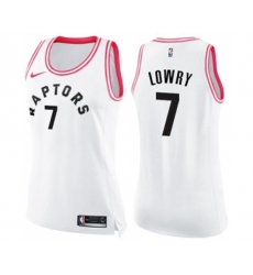 Womens Toronto Raptors #7 Kyle Lowry Swingman White Pink Fashion Basketball Jersey