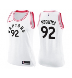 Womens Toronto Raptors #92 Lucas Nogueira Swingman White Pink Fashion Basketball Jersey