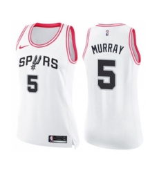 Womens San Antonio Spurs #5 Dejounte Murray Swingman White Pink Fashion Basketball Jersey