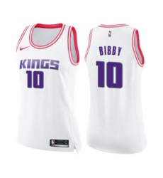 Womens Sacramento Kings #10 Mike Bibby Swingman White Pink Fashion Basketball Jersey