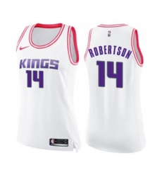 Womens Sacramento Kings #14 Oscar Robertson Swingman White Pink Fashion Basketball Jersey