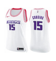 Womens Sacramento Kings #15 DeMarcus Cousins Swingman White Pink Fashion Basketball Jersey