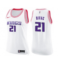 Womens Sacramento Kings #21 Vlade Divac Swingman White Pink Fashion Basketball Jersey