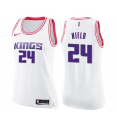 Womens Sacramento Kings #24 Buddy Hield Swingman White Pink Fashion Basketball Jersey
