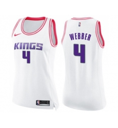 Womens Sacramento Kings #4 Chris Webber Swingman White Pink Fashion Basketball Jersey