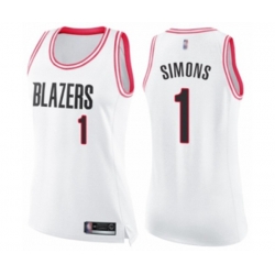 Womens Portland Trail Blazers #1 Anfernee Simons Swingman White Pink Fashion Basketball Jersey