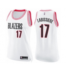 Womens Portland Trail Blazers #17 Skal Labissiere Swingman White Pink Fashion Basketball Jersey