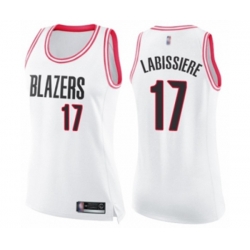 Womens Portland Trail Blazers #17 Skal Labissiere Swingman White Pink Fashion Basketball Jersey