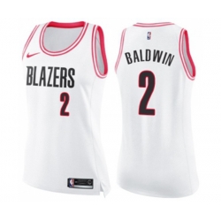 Womens Portland Trail Blazers #2 Wade Baldwin Swingman White Pink Fashion Basketball Jersey