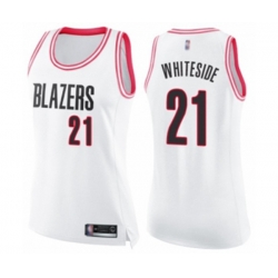 Womens Portland Trail Blazers #21 Hassan Whiteside Swingman White Pink Fashion Basketball Jersey
