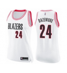 Womens Portland Trail Blazers #24 Kent Bazemore Swingman White Pink Fashion Basketball Jersey