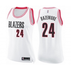 Womens Portland Trail Blazers #24 Kent Bazemore Swingman White Pink Fashion Basketball Jersey