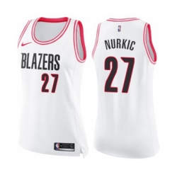 Womens Portland Trail Blazers #27 Jusuf Nurkic Swingman White Pink Fashion Basketball Jersey